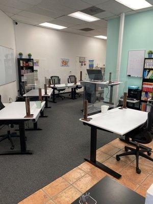 Classroom designed with COVID 19 precautions in mind.