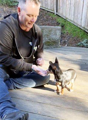 Courtney working with Walter on puppy training.