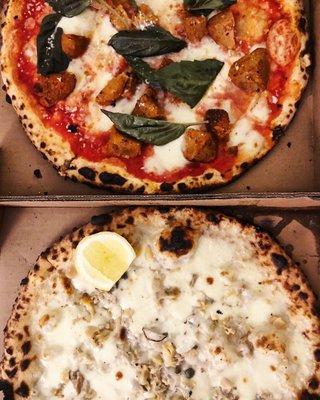 Meatball Pizza and Cherrystone Clam Pizza