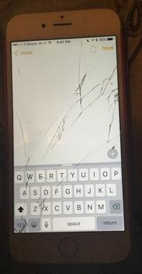 Broken iPhone 6 after being assaulted there by bartender Sara