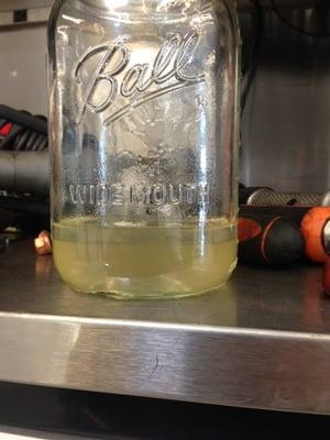 This is a fuel sample taken by my car dealership.  You can see water floating on top (~25%).