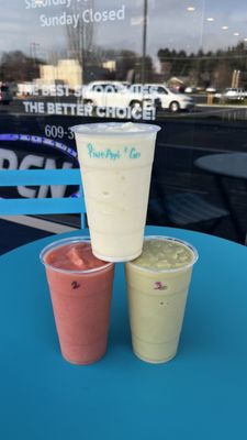 Pina colada, tropical twist and mango matcha smoothies