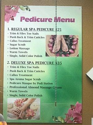 Pedicure Menu