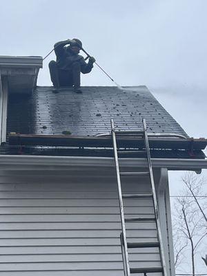 Power washing roof