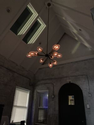 Chandelier at lowest dimming setting