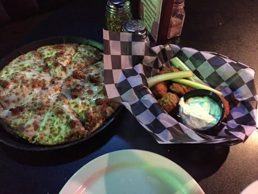 Pizza and wings.