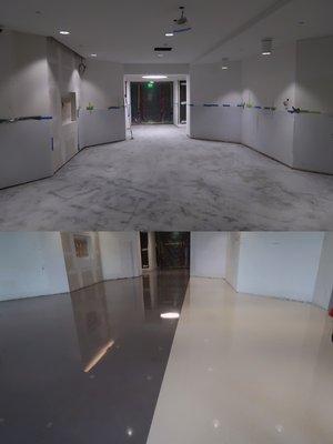 The "Before" and the "After" of this beautiful transformation GSPEC Terrazzo floor!