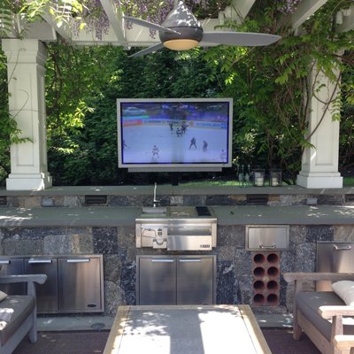 Outdoor TV with outdoor speakers