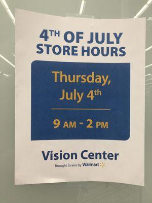 Saturday, June 29, 2019: sign at front of Vision Center.