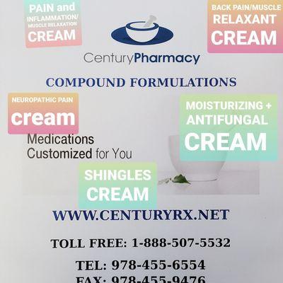 Compounding creams for Pain relief, muscle relaxation,  antifungal, shingles.....