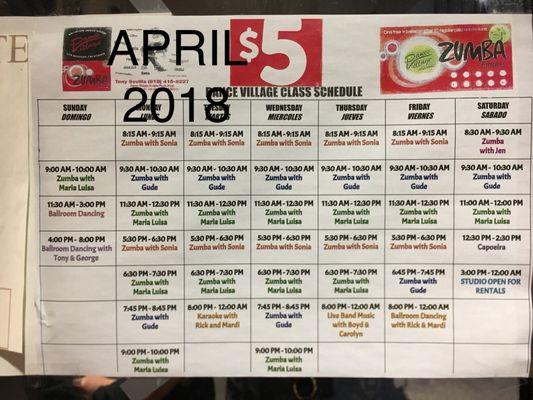 Newest schedule for April 2018