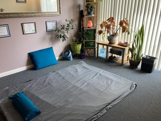 Treatment room set up for Thai bodywork