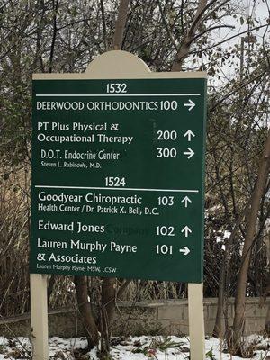 Dr. Bell's office is in the back of the building, suite 103 on Greenbay Rd near the corner of Highway 20.