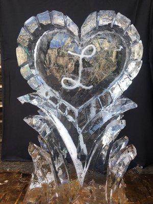 Ice sculpture of heart with logo