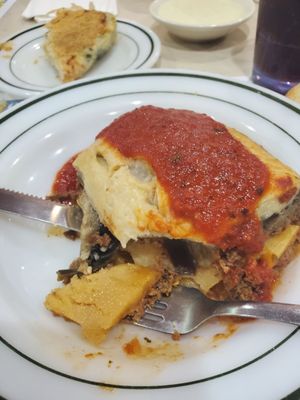 moussaka and spinach pie