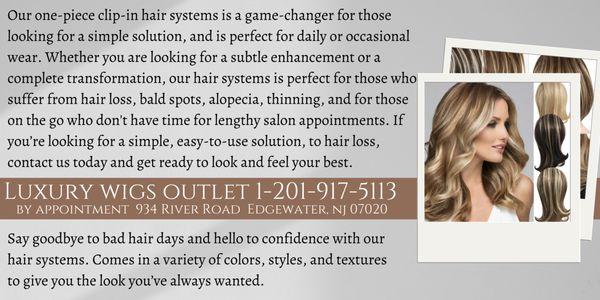 Luxury Wigs Outlet 934 River Rd. Edgewater, Nj. By Appointment only. Mon-Sat 12pm-7:30pm