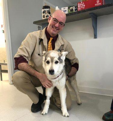 Sadie and her very favorite vet, Dr. Christmus