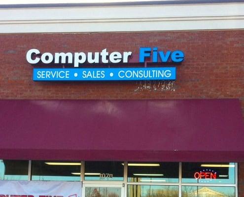 Computer five store front zoomed in on signage!