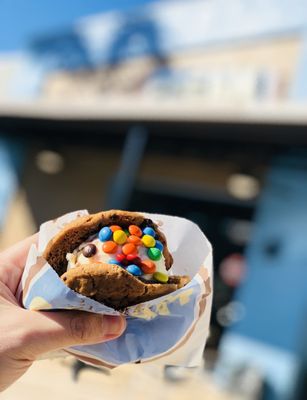 Chocolate chip cookie ice cream sandwich