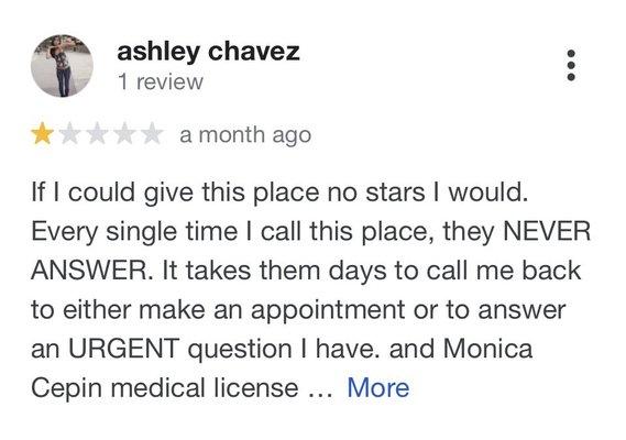 Reviews from different patients on Google search