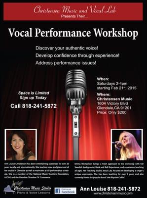 Join us for a 6 week Vocal Performance Workshop in Collaboration with Christensen Music!