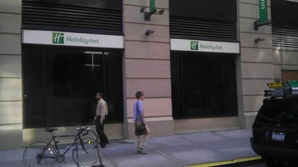 Blackout film installed on the building in manhatten holiday inn express