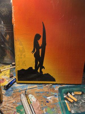 Hand painted surfer silhouette