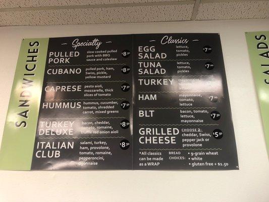 Sandwich menu