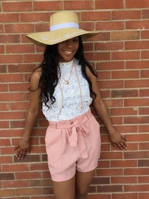 lace top, hat, and shorts all available at sister kate's