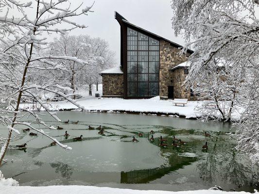 Side View of Muller Chapel during Winter Snowstorm (01/23/2023)