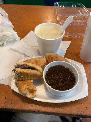 Panini grilled French Dip w/ Au Jus & Potato Soup = YUM!