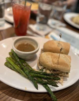 Rotisserie Chicken Sandwich with healthy asparagus!