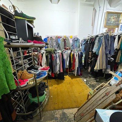 Racks of Vintage Clothing and Shoes