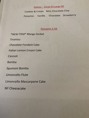 Dessert Menu