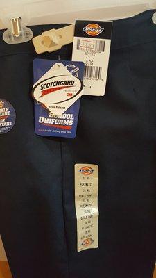 Girl size uniform  pants size 2-20 for $18.99 . Has the flex band.