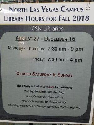 Fall and Spring hours