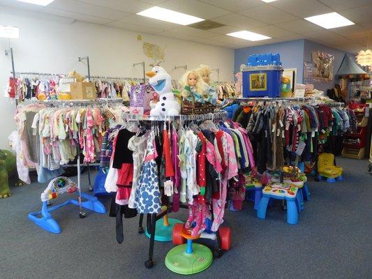 We carry clothing, newborn thru juniors, as well as maternity