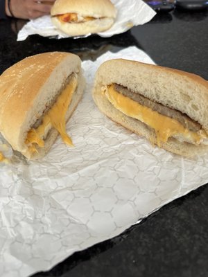 Breakfast Sandwiches - Sausage Egg and Cheese on a roll