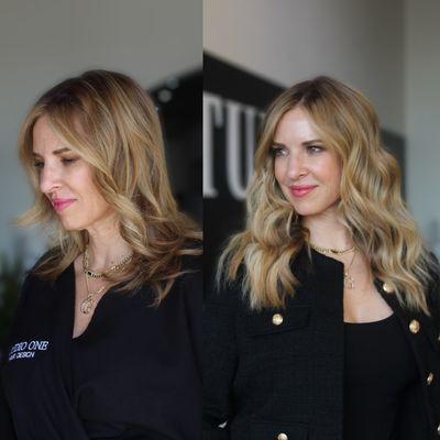 Before and after NBR extensions on a low-maintenance blond.