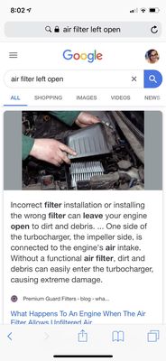 Screen shot of improper air filter installation