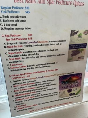 Pedicure menu