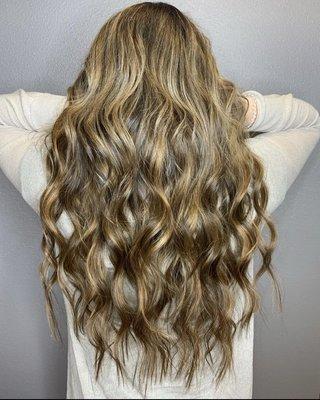 Root color and highlights, tape-in extensions in Graham