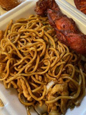 Teriyaki chicken on a stick was sooo good!!  Chicken Lo Mein was pretty good too.