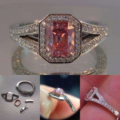 Custom designed fancy pink engagement ring.