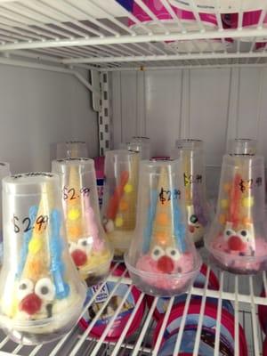 Clown cones will brighten anyone's day! They are always available in the freezer.