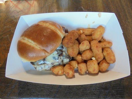 PJ Burger with cheese curds.