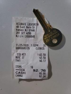 A very INACCURATE KEY COPY BY "Accurate" locksmith.