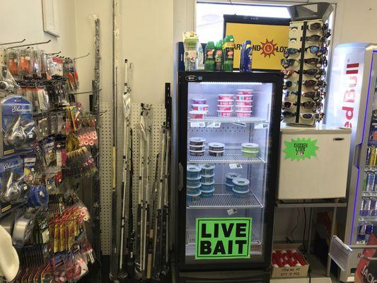 Live Bait Corner - stop by to pick up all your needs for a great day of fishing. We carry fishing rods, reels, tackles, and live bait.