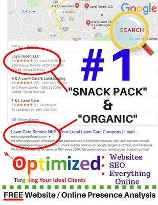 Showing how our SEO has gotten this client #1 in organic and local pack Google search results!  Call us!