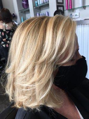 Beautiful Highlights and style by Debbie McBride of City Rage Salon!!! for client Betty.